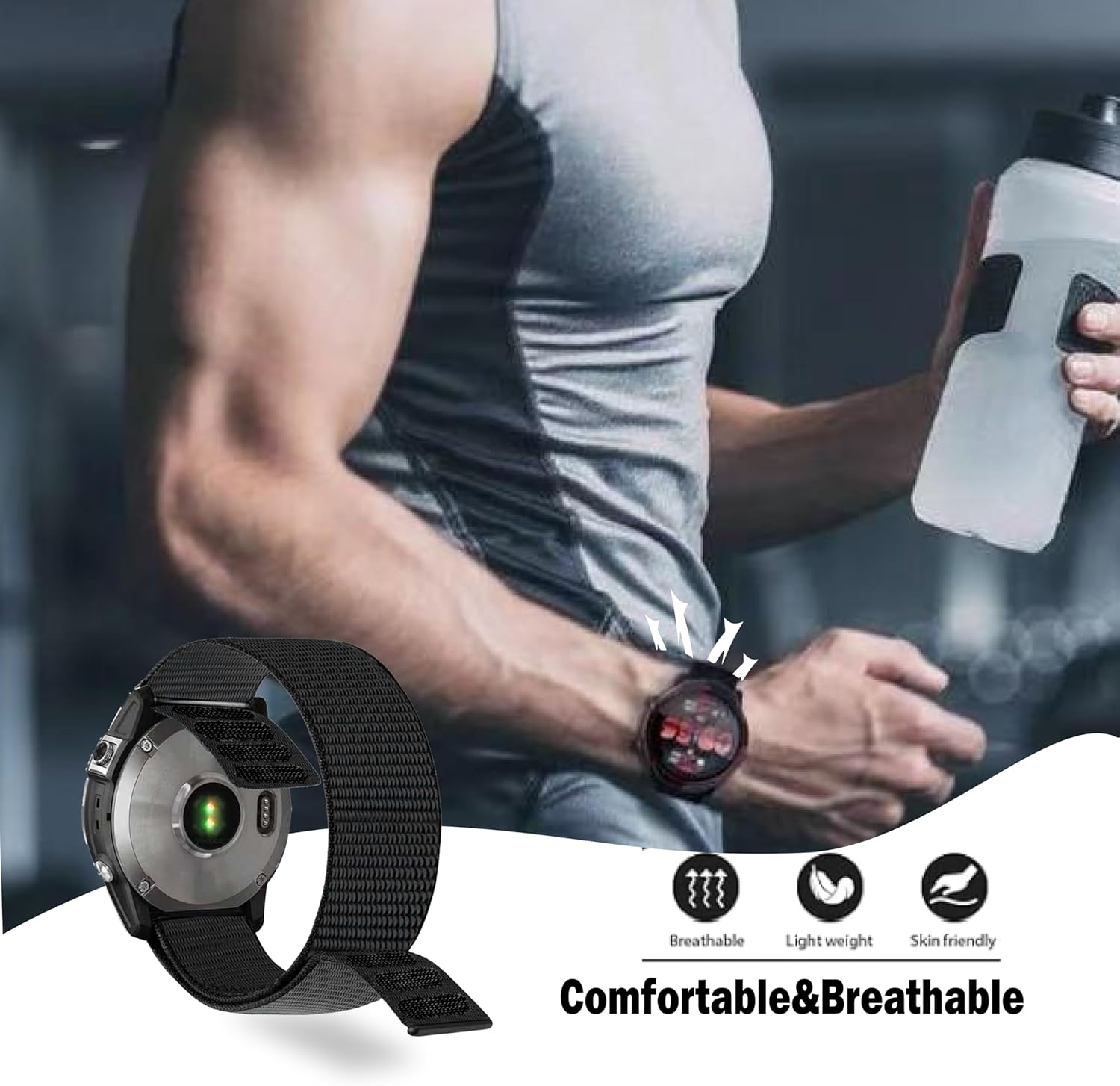 Hook and Loop Quick Dry 22mm Nylon Ultralight Sport Watch Band for Garmin Fenix 8 47mm/Fenix 7/7 Pro/6/6 Pro/5/5Plus, UltraFit Strap for Forerunner 965/955/945/935/Approach S62/S70/tactix 8 47mm/Epix2 - Image 6