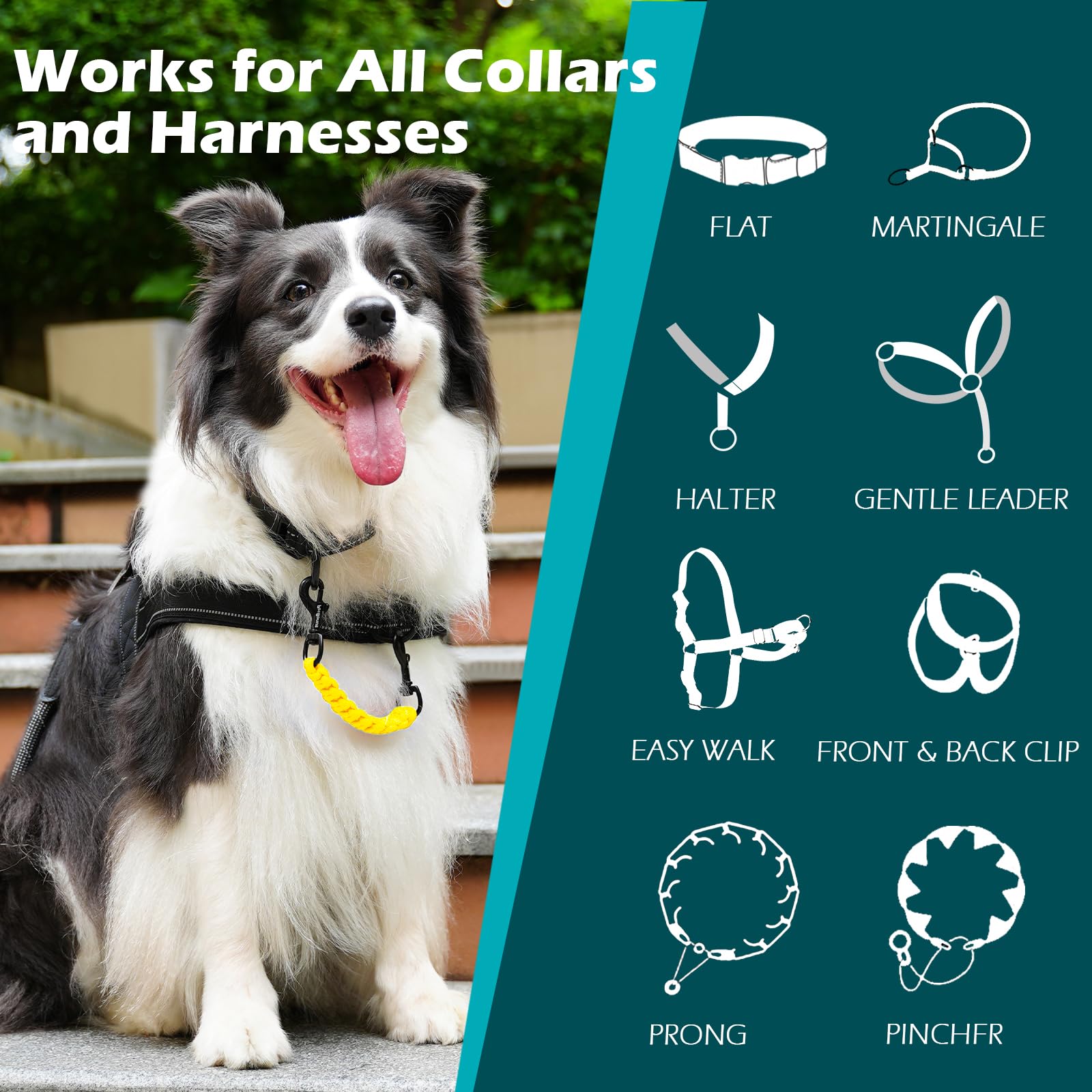 PetBonus Dog Collar Safety Clip, Handmade Backup Safety Strap for Dog Harness Double Ended Clasp Leash Connector (Yellow) - Image 3