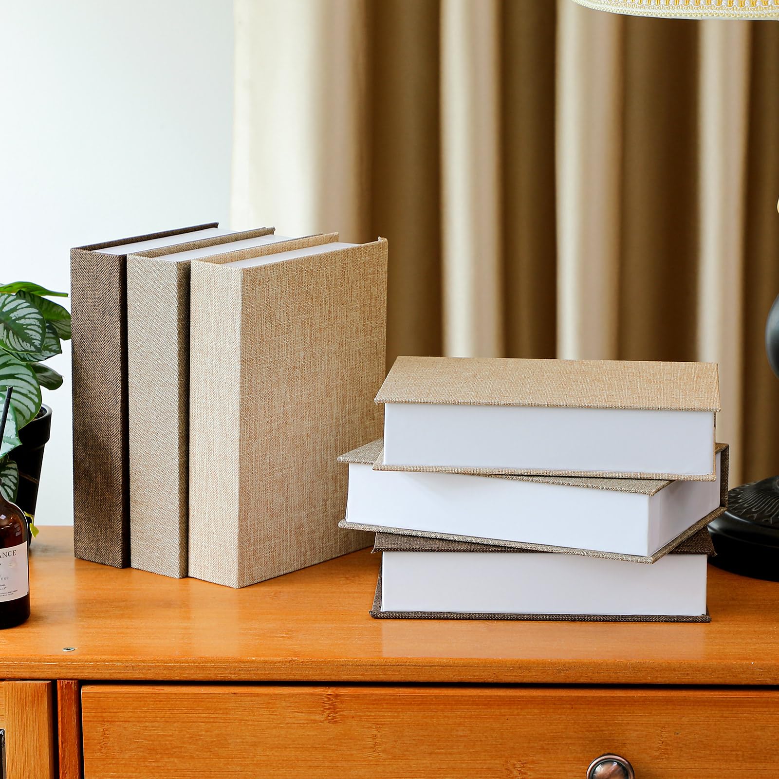 Geyoga Juego de 6 libros decorativos de imitación para decoración del hogar, caja de almacenamiento de libros falsos de lino para mesa de café, estantería, manto, decoración moderna del hogar