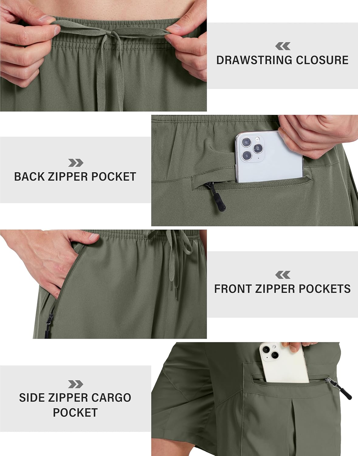 Mens Hiking Cargo Shorts 7" Quick Dry Lightweight Stretch Drawstring Shorts with Zipper Pockets for Hiking Golf Casual - Image 5
