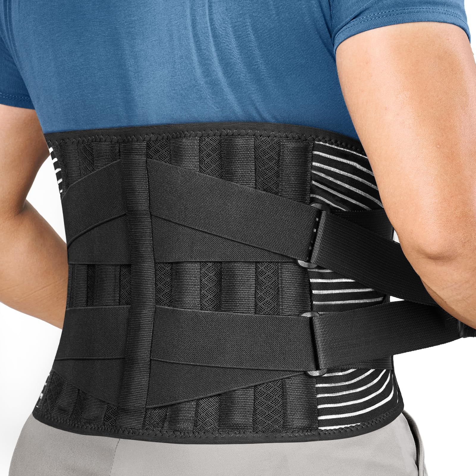 FREETOO Faja Lumbar Para Hombre y Mujer con 6 varillas de soporte, Cinturón Lumbar con Doble Ajuste, Transpirable Faja Lumbar Hombre Trabajo (L(waist:37.4''-45.3'')