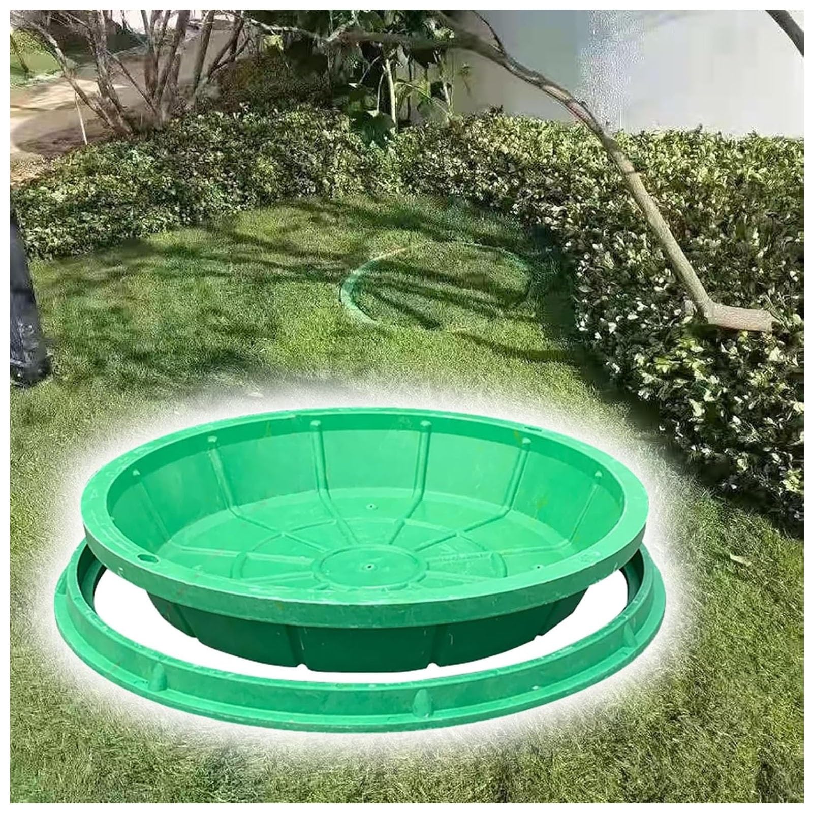 Garden Recessed Drain Cover Resin, Round Manhole Cover with Base, Inspection Chamber Resin Lid，Sewage Basin Cover/Grass Planting Pot Lids，for Outdoor Garden Grass(Round 90 * 90CM/35.4 * 35.4IN)
