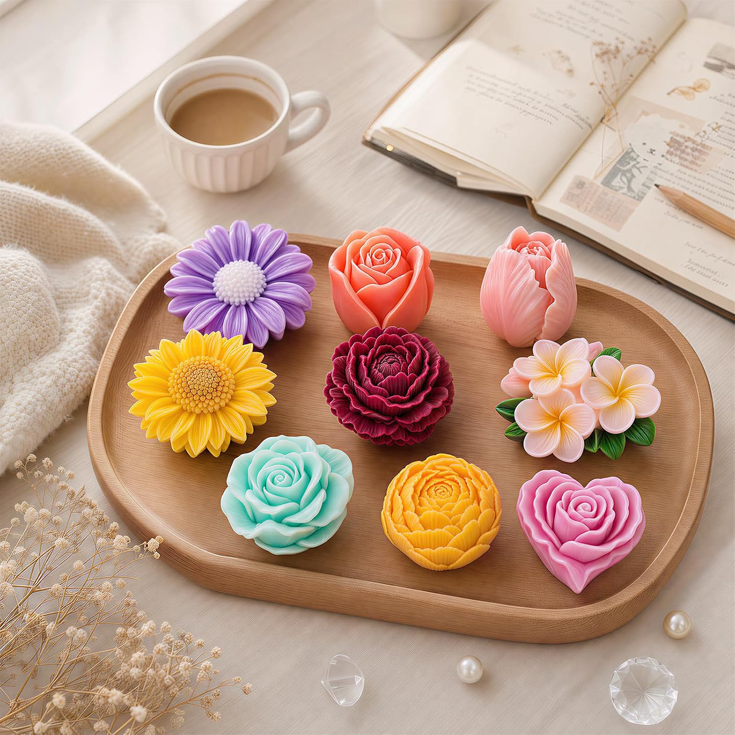 Defresit 13 Pcs Flower Candle Molds Set, Reusable Rose Tulip Daisy Candle Making Molds, Flower Silicone Mold Making Kit for Candles, Soaps, Resin Crafts, DIY Craft Gift for Mother’s Day, Beginners