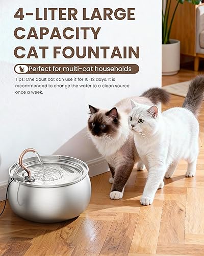 Miniatura 5 de Fuente de agua para gatos de 135 oz4.0 L con boquilla de cisne de cobre, fuente automática ultra silenciosa para beber mascotas para gatos y perros,