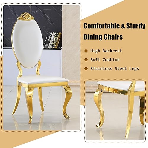 Miniatura 8 de Juego de 6 mesas de comedor de mármol de lujo, mesa de cocina de mármol sintético doble en forma de O de 70 pulgadas con 6 sillas ovaladas de cuero