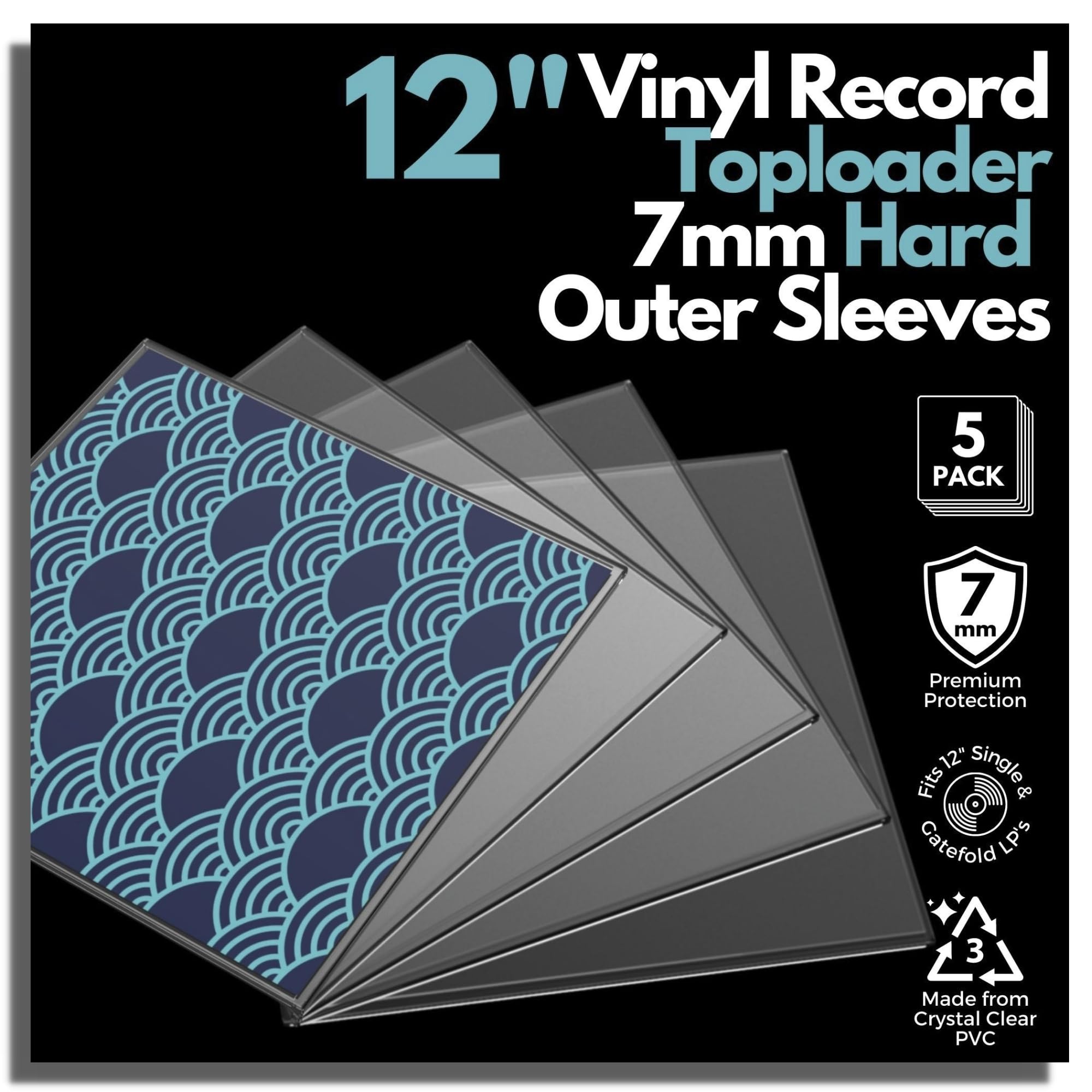 5 fundas protectoras para discos de vinilo de 12 pulgadas, fundas protectoras de vinilo de carga superior, 7 mm de grosor, funda rígida transparente para almacenamiento y colección de discos