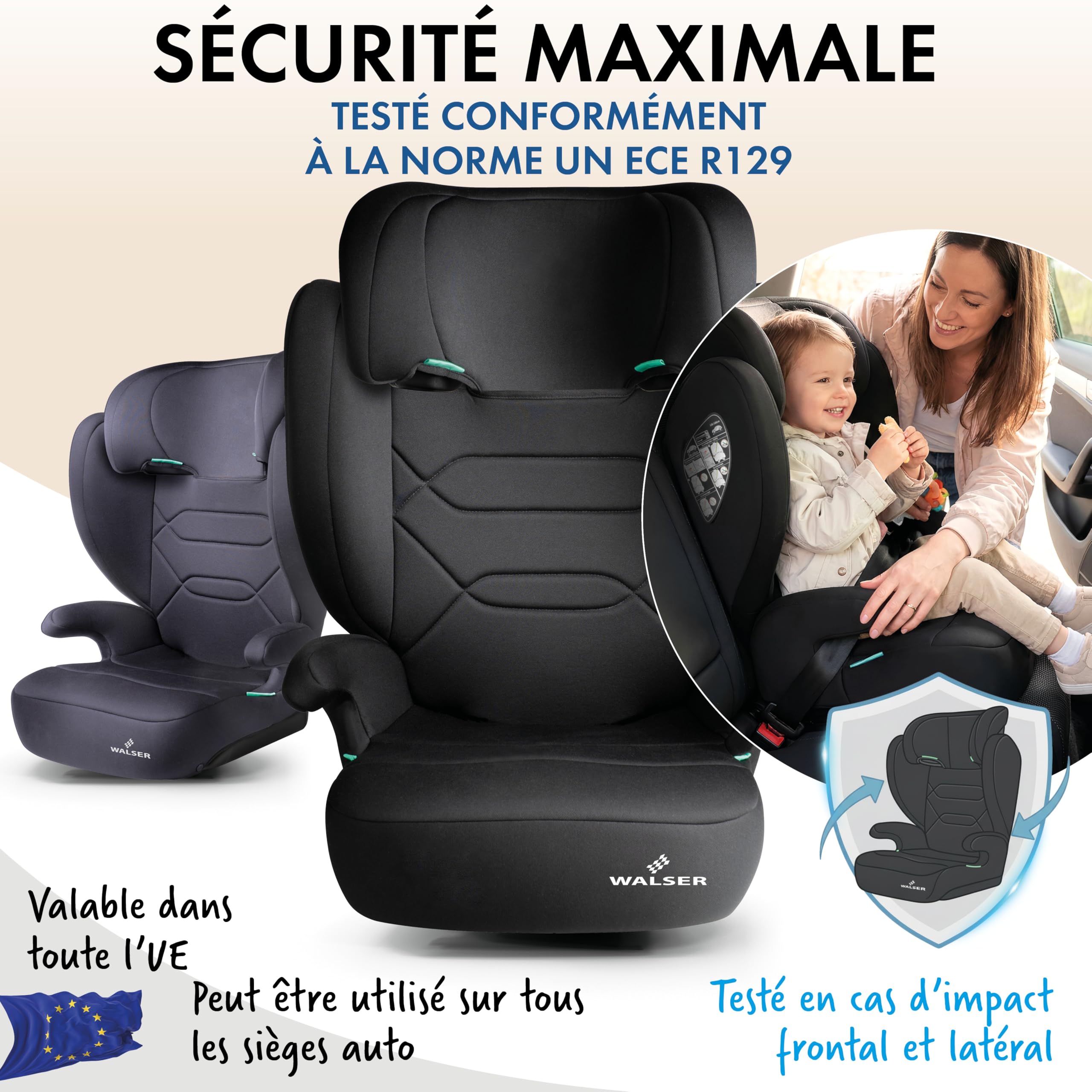 WALSER Siege auto enfant Premium Numa, rehausseur enfant 2in1 confortable dossier amovible + appui-tete evolutif 3-8 ans 100-150 cm norme recente ECE R 129, rehausseur voiture anthracite