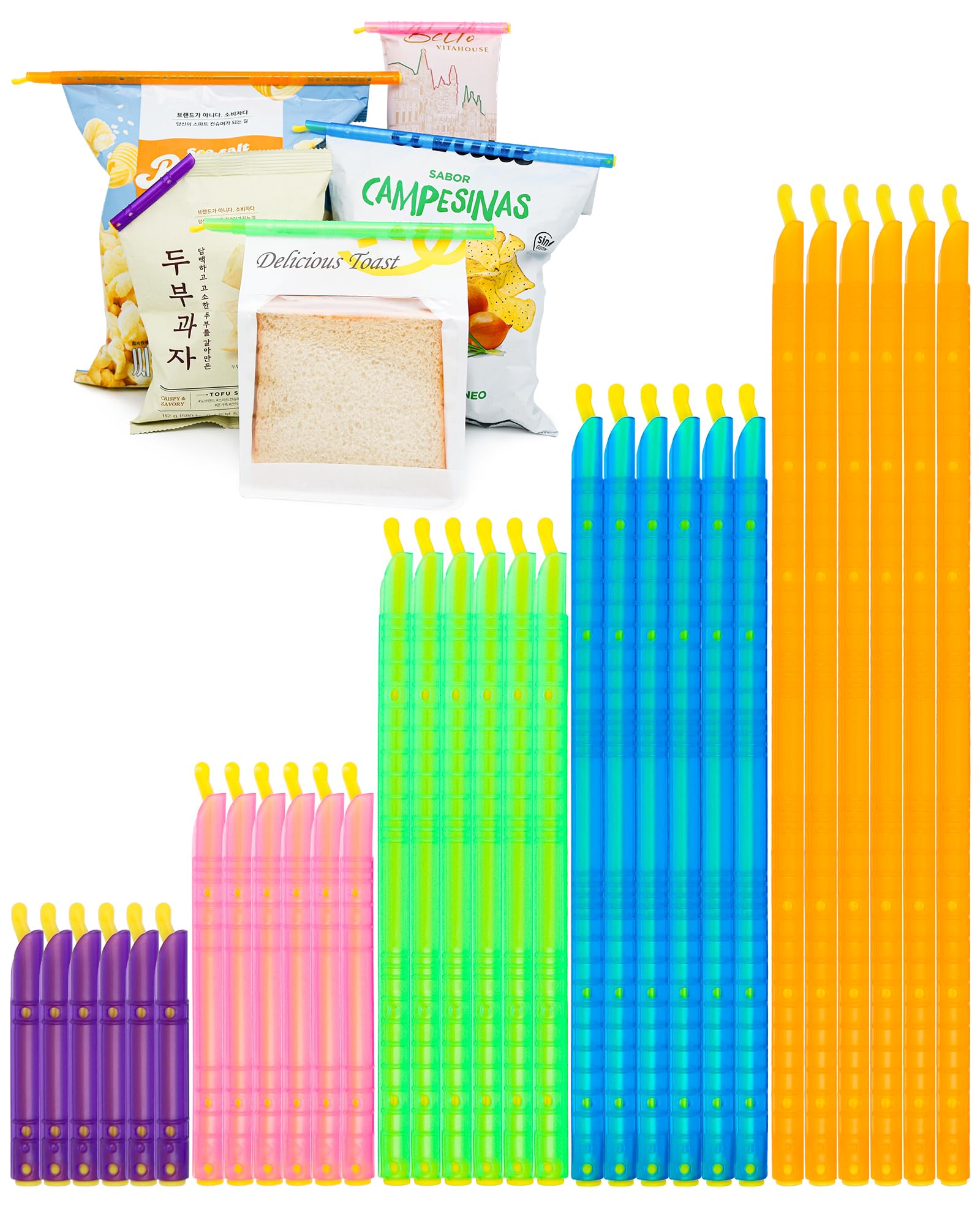 ZFKJERS 30Pcs Bag Sealer Sticks, 5 Different Color and Size Magic Bag Sealing Sticks, Fresh-Keeping Sealing Rod for Food Bag, Moisture-Proof and Reusable