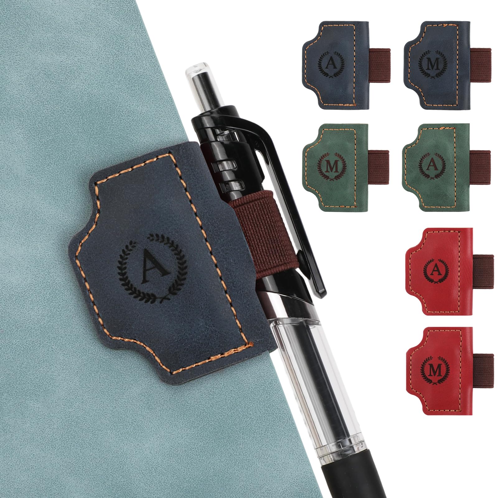 Marcapáginas de Cuero Magnético Personalizado con Inicial, Separador de Libros con Soporte para Bolígrafo, Estilo Retro, Regalo para Lectores (Azul, A)