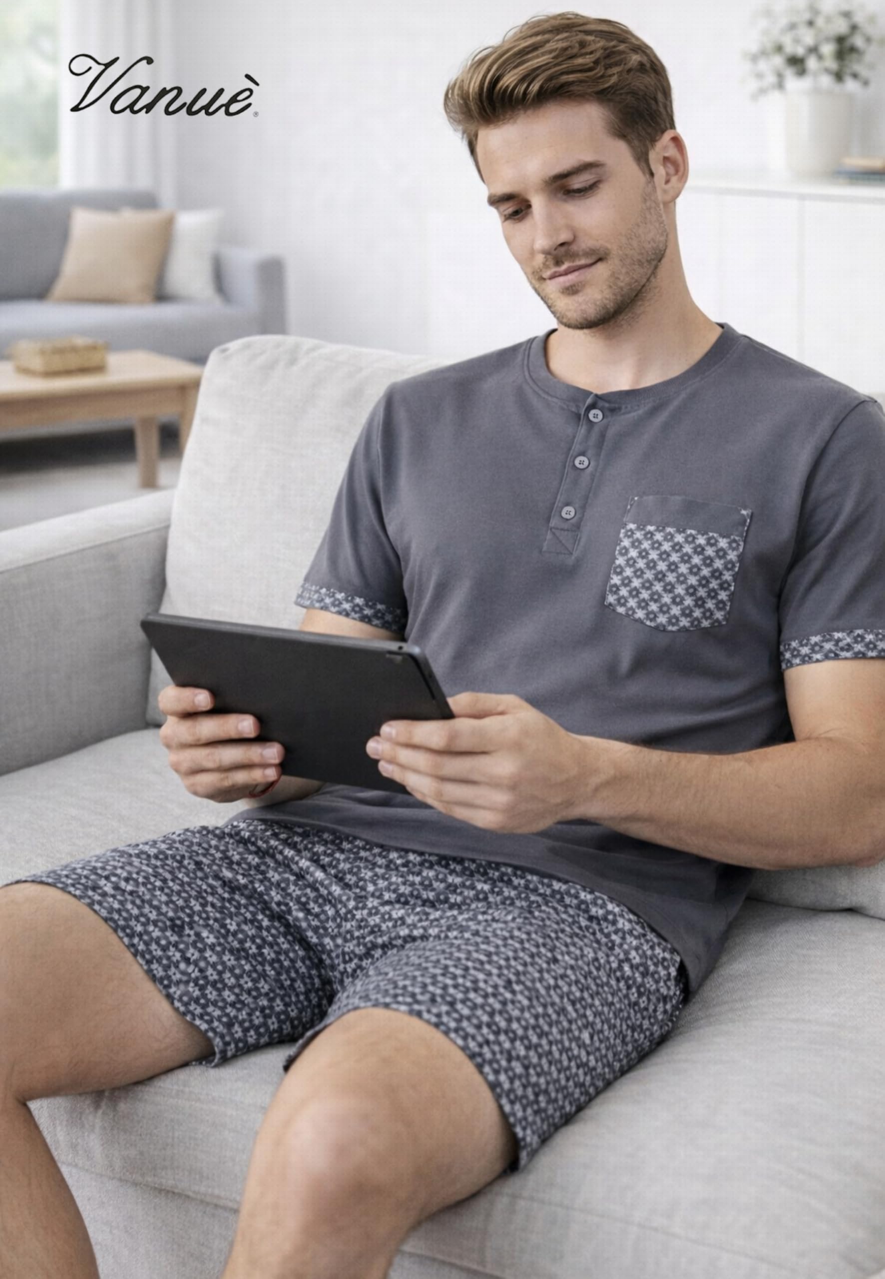 Intimitaly Vanuè - Pigiama Corto Uomo Estivo, Cotone Leggero, Maglia e Pantalone, Comfort-Fit, Traspirante