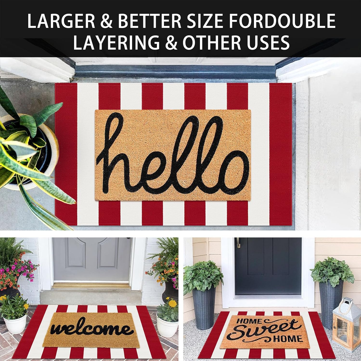 red white striped outdoor rug woven close-up