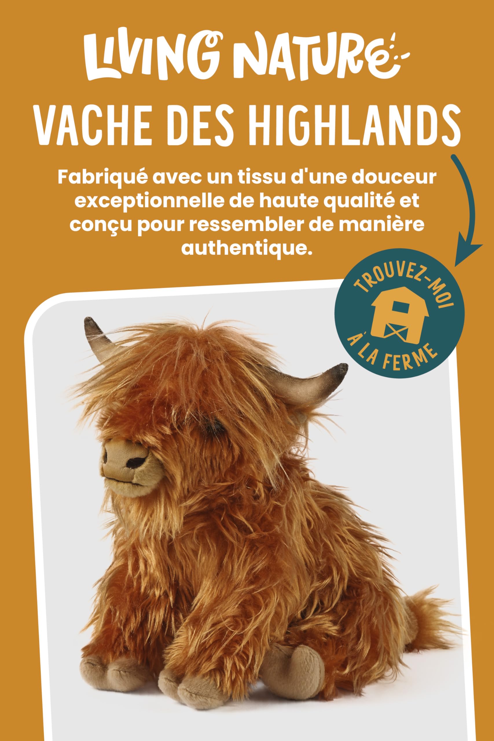 Living Nature Peluche 26cm Vache Highland avec Son, Marron