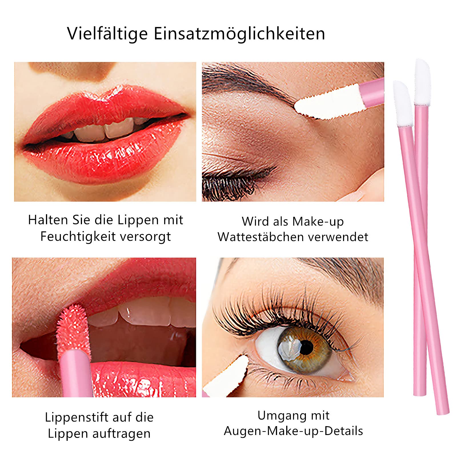 VEGCOO Lot de 300 pinceaux à lèvres jetables pour un maquillage parfait des lèvres (Rose)