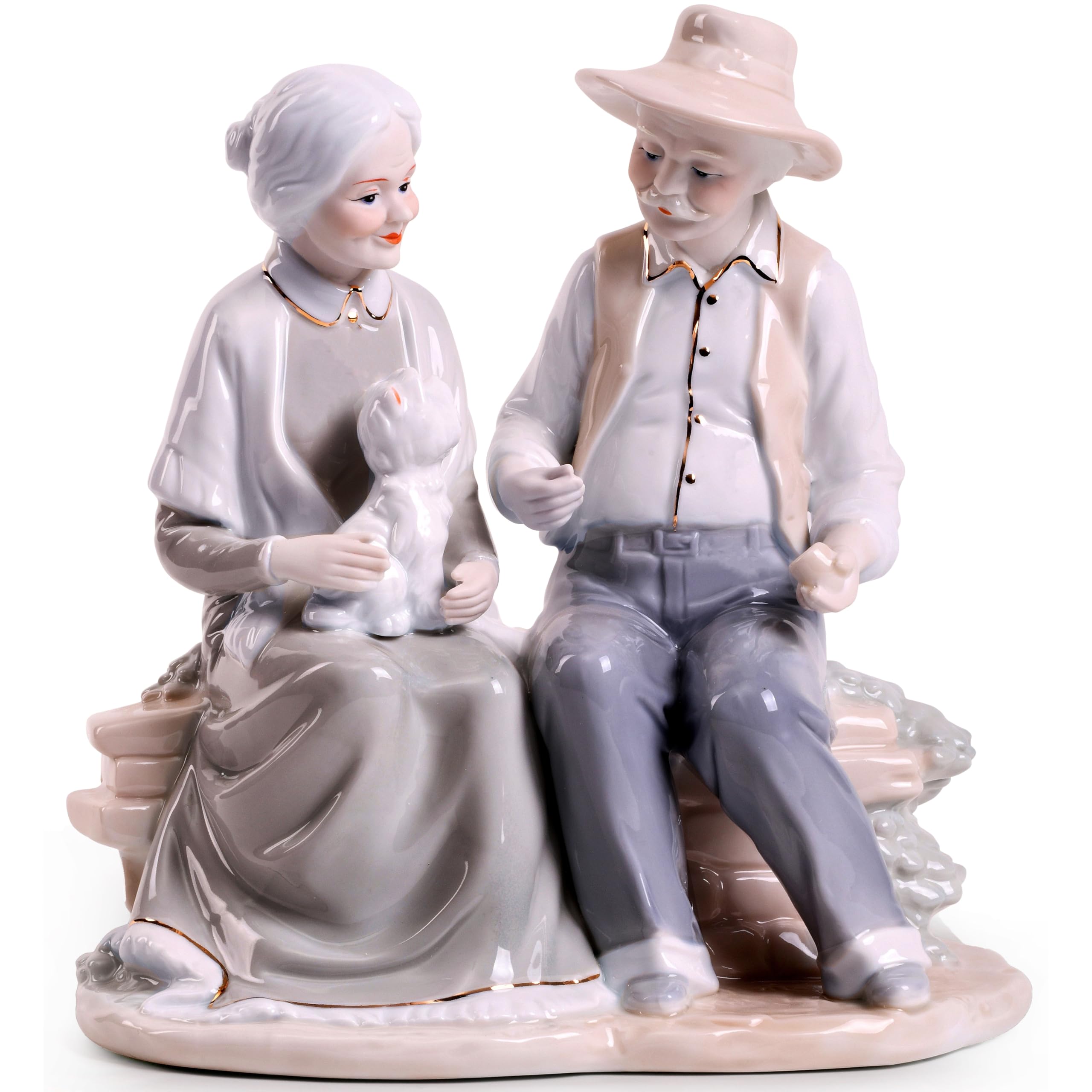 Figuras de porcelana hablando y escuchando en taburete, estatua esculpida, artesanías, artículos de arte, escultura, decoración del hogar (adorno, decoración, regalo)