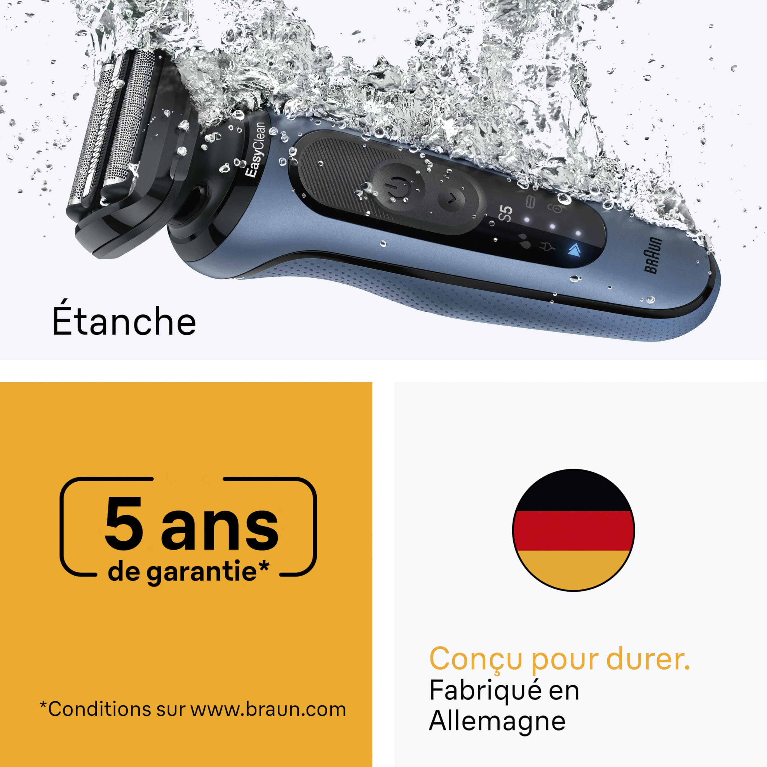 Braun Rasoir Electrique Homme Series 5 52-A1820SI, Azure, Etanche, Lames Flexibles Pour Raser Doucement Le Visage, 2 Modes De Rasage, Coffret Avec Accessoire Tondeuse A Barbe De Trois Jours