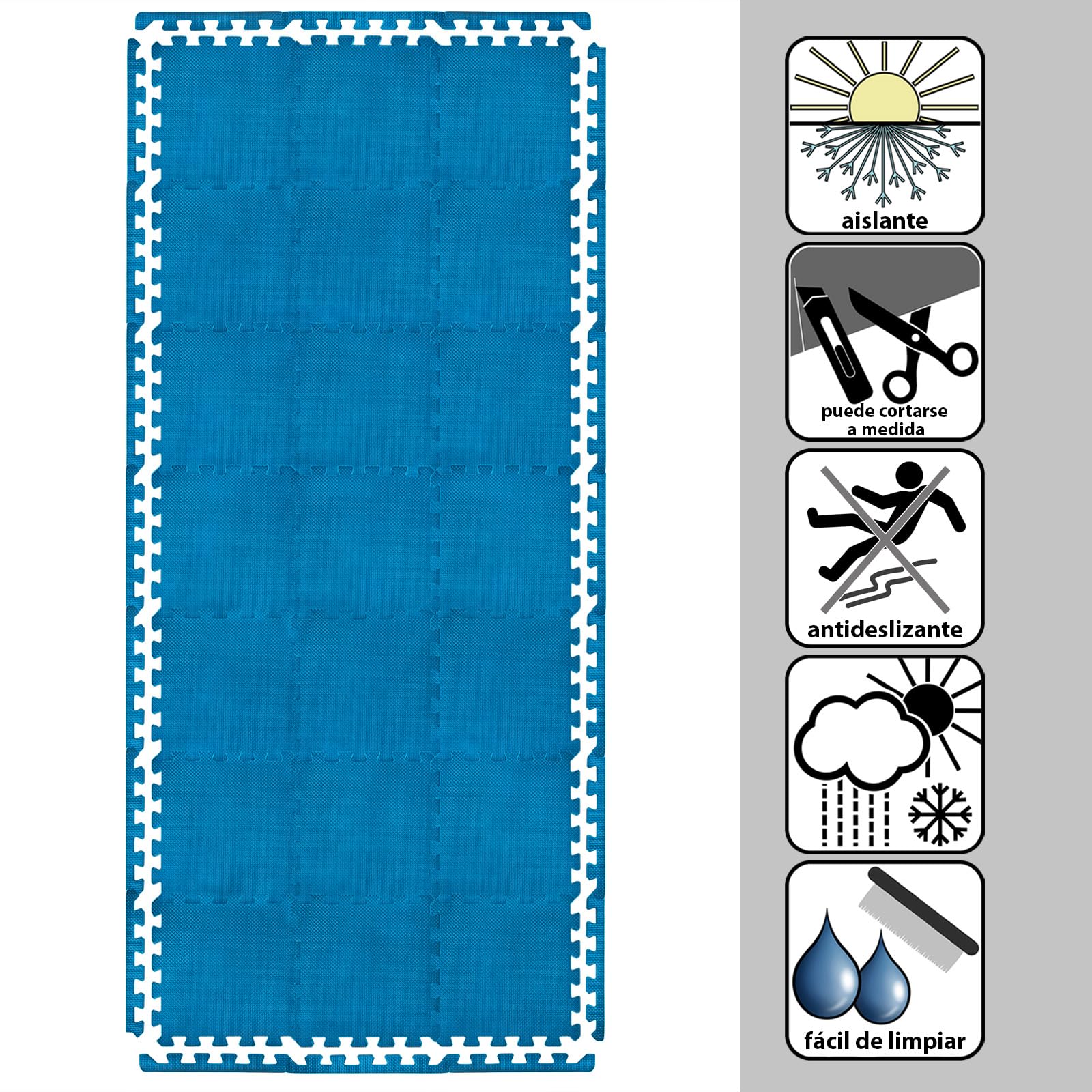 Montafox 1,95 m² Tapiz Piscina 1 cm Grosor Juego de 21 Plancha Azul 30 x 30 cm Suelo Protector Piscina Whirlpool Sistema Enchufable Extensible