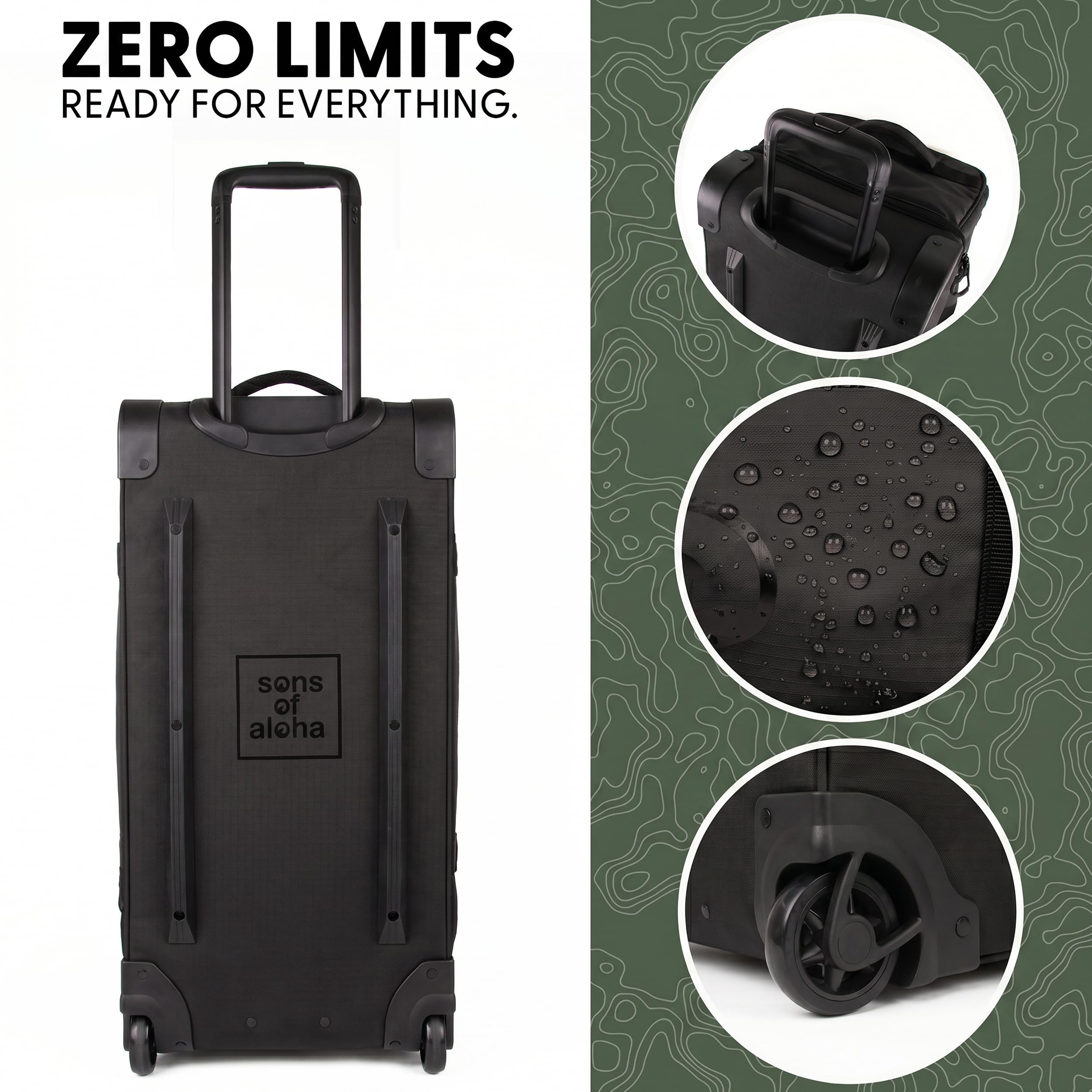 XL Reisetasche mit Rollen 3-in-1 Rucksack und Trolley wasserabweisend | Flow mit Schuhfach und Schutzecken für Herren & Damen | XL Reise-Rucksack aus hochwertigem Ripstop schwarz