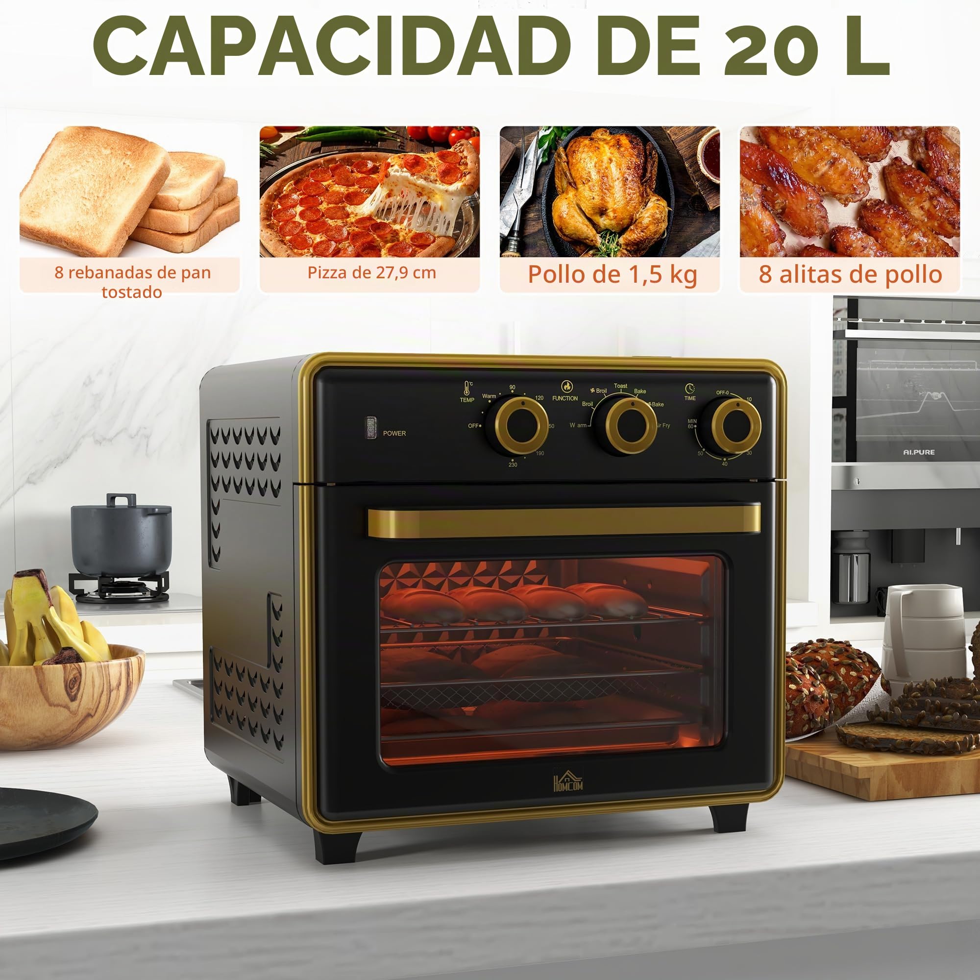 HOMCOM Mini horno 20L Convection 1400W Metal