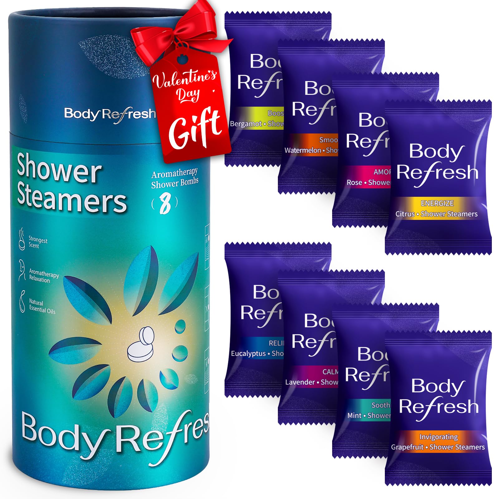 BodyRefresh Shower Steamers Aromatherapy 8 Pack - Birthday Gifts for Men, Valentines Day Gifts for Him, Husband, Shower Bombs for Home Spa Relaxation, Stress Relief, Easter Basket Essential