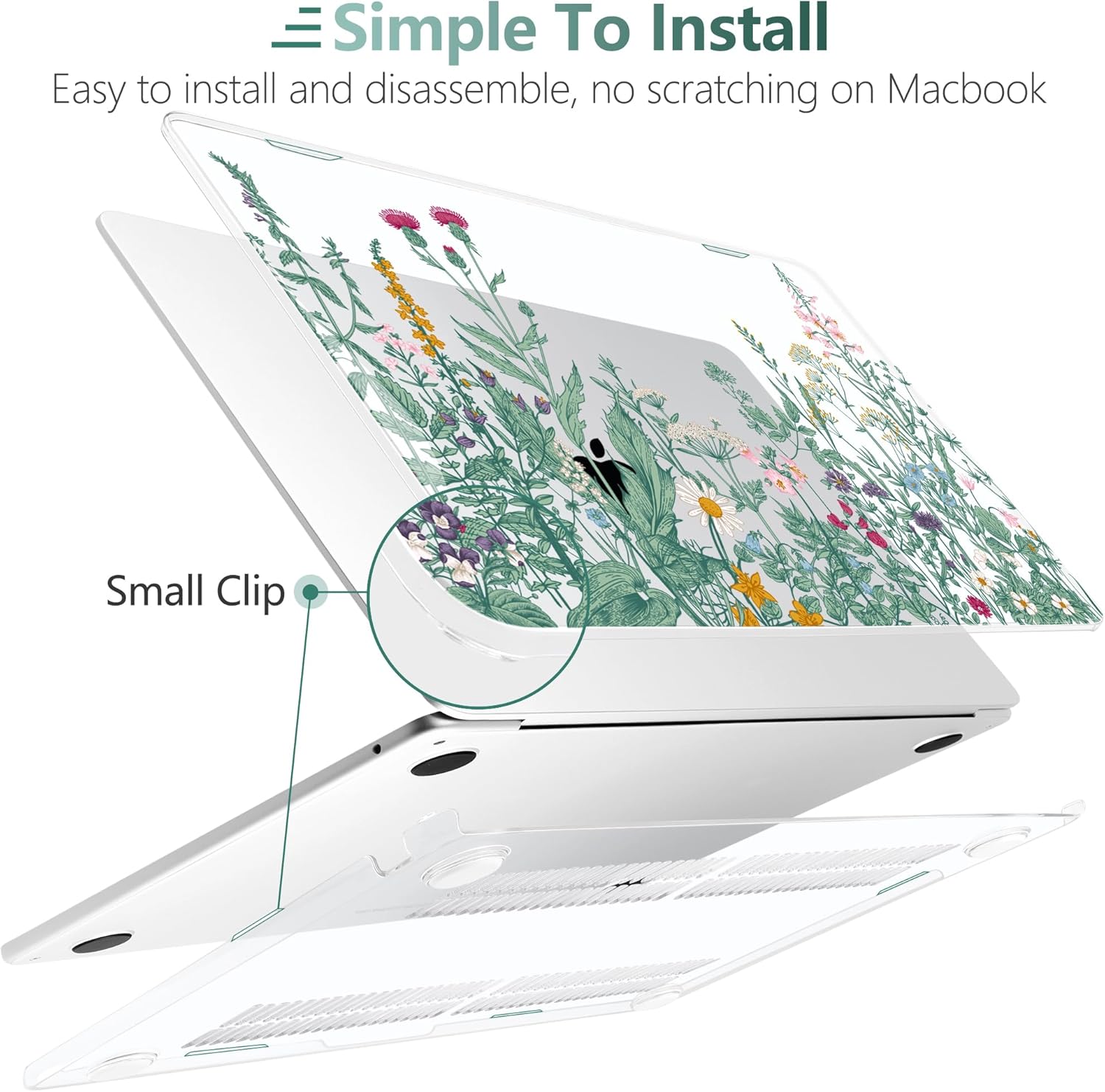 TWOLSKOO for MacBook Air 15 inch Case 2025 2024 2023 Release M4 A3241 M3 A3114 M2 A2941, Plastic Hard Shell & Screen Protector & Keyboard Cover & Trackpad Film, Botanical Illustration - Image 3