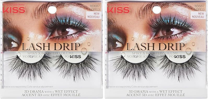 Cílios postiços KISS Lash Drip, estilo Icy, padrão espigado e cruzado, efeito visual molhado, 1 par