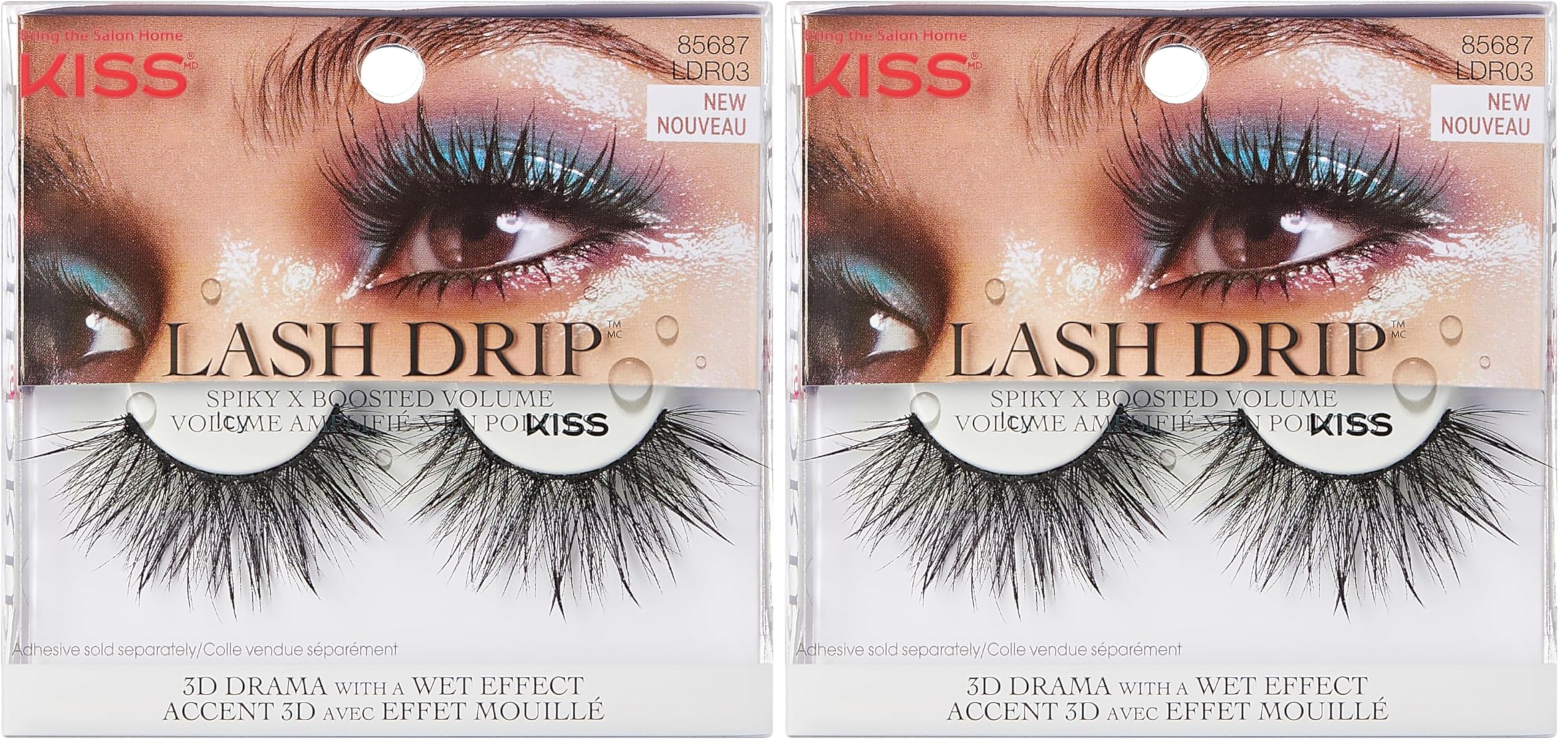 KISS Lash Drip False Eyelashes Spiky X Boosted Volume Unique Wet Look Hydrated Effect Multi-Length Rewearable Fake Eyelashes