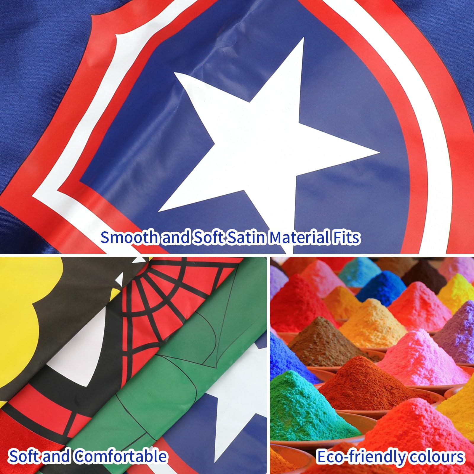 Condition photo showing New/Like New for Superhero Capes for Kids, Hero Caps and Masks for 4-12 Year Old Boys and Girls, Cartoon Dress Up for Holiday Halloween, Costumes Party Supplies Christmas and Brithday Gifts