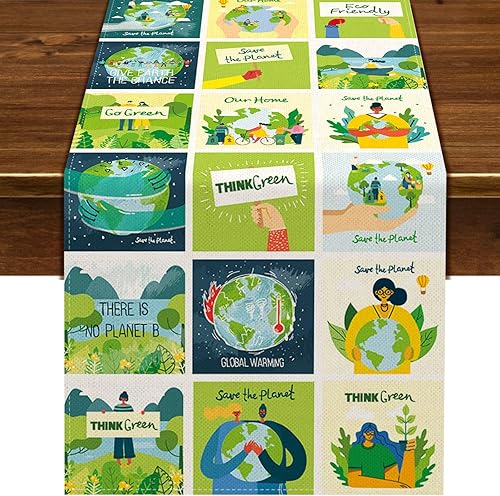 Nepnuser Camino de mesa Happy Earth Day 22 de abril para decoración de fiestas temáticas de viajes, salvar el planeta, escuela, aula, hogar, cocina,