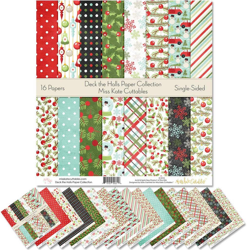 Pattern Paper Pack - Deck the Halls - Christmas - Scrapbook Specialty Paper Single-Sided 12"x12" Collection Includes 16 Sheets - by Miss Kate Cuttables