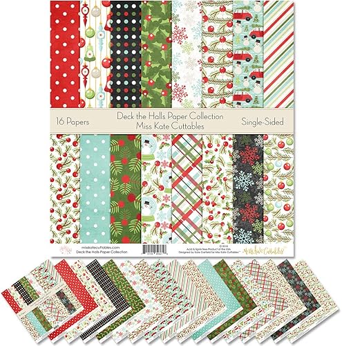 Paquete de papel de patrón – Deck the Halls – Navidad – Papel especial para álbumes de recortes, colección de una cara de 12 x 12 pulgadas, incluye