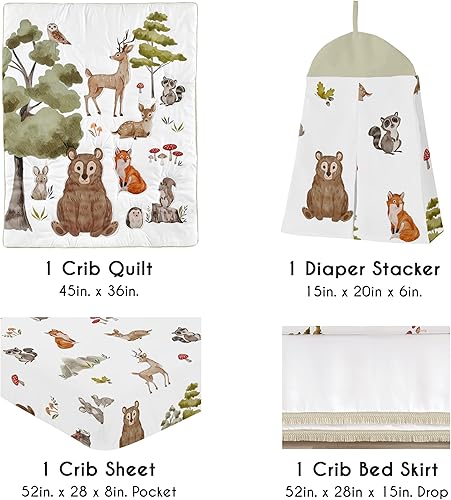 Miniatura 2 de Sweet Jojo Designs Juego de ropa de cama para cuna de bebé de 4 piezas (animales del bosque) para niños o niñas, bebésguardería, incluye manta,
