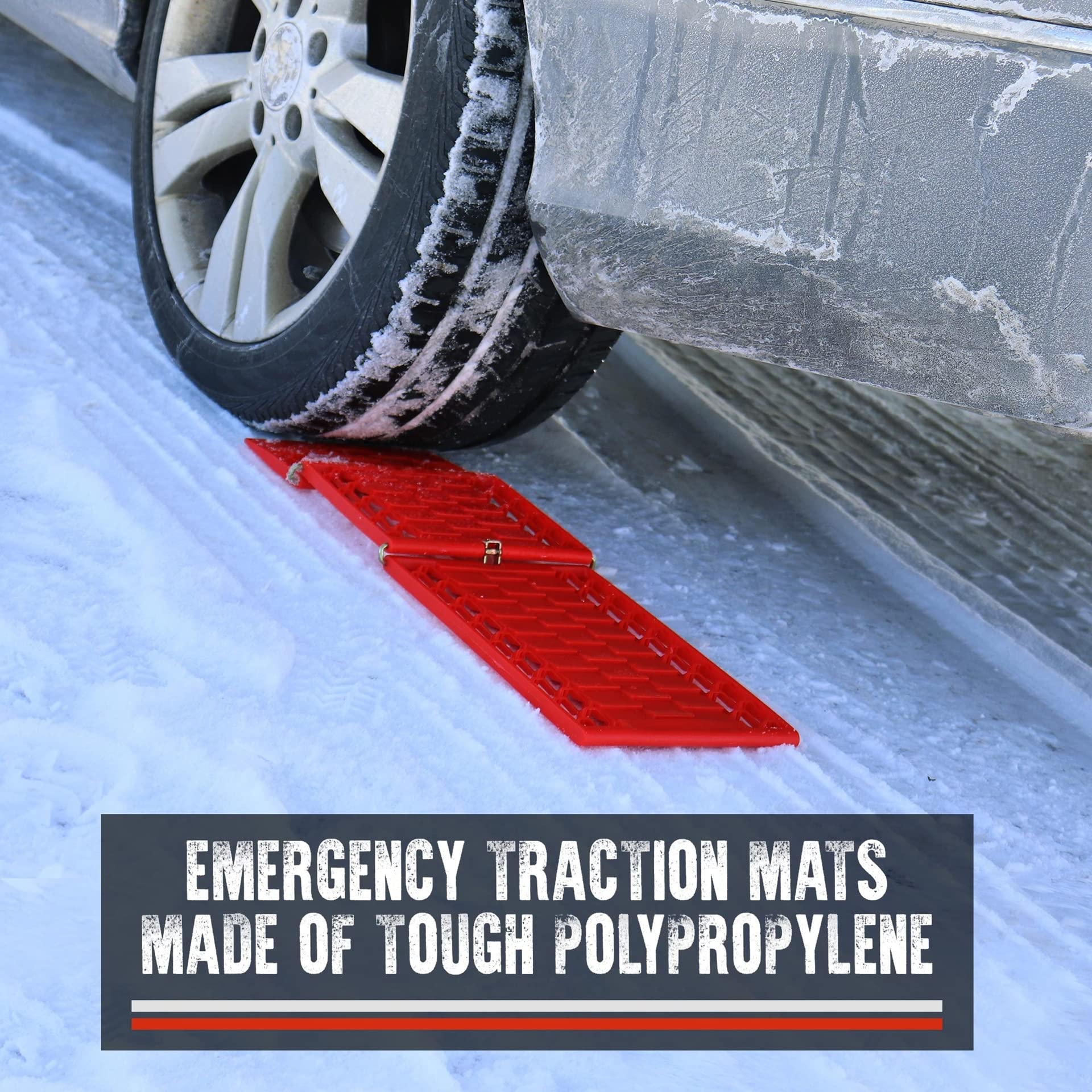 Koolatron Oskar - Kit di emergenza per veicoli, 3 pezzi, rosso, con tappetini pieghevoli per la trazione dei pneumatici e triangolo di segnalazione riflettente per incidenti, neve, ghiaccio, fango