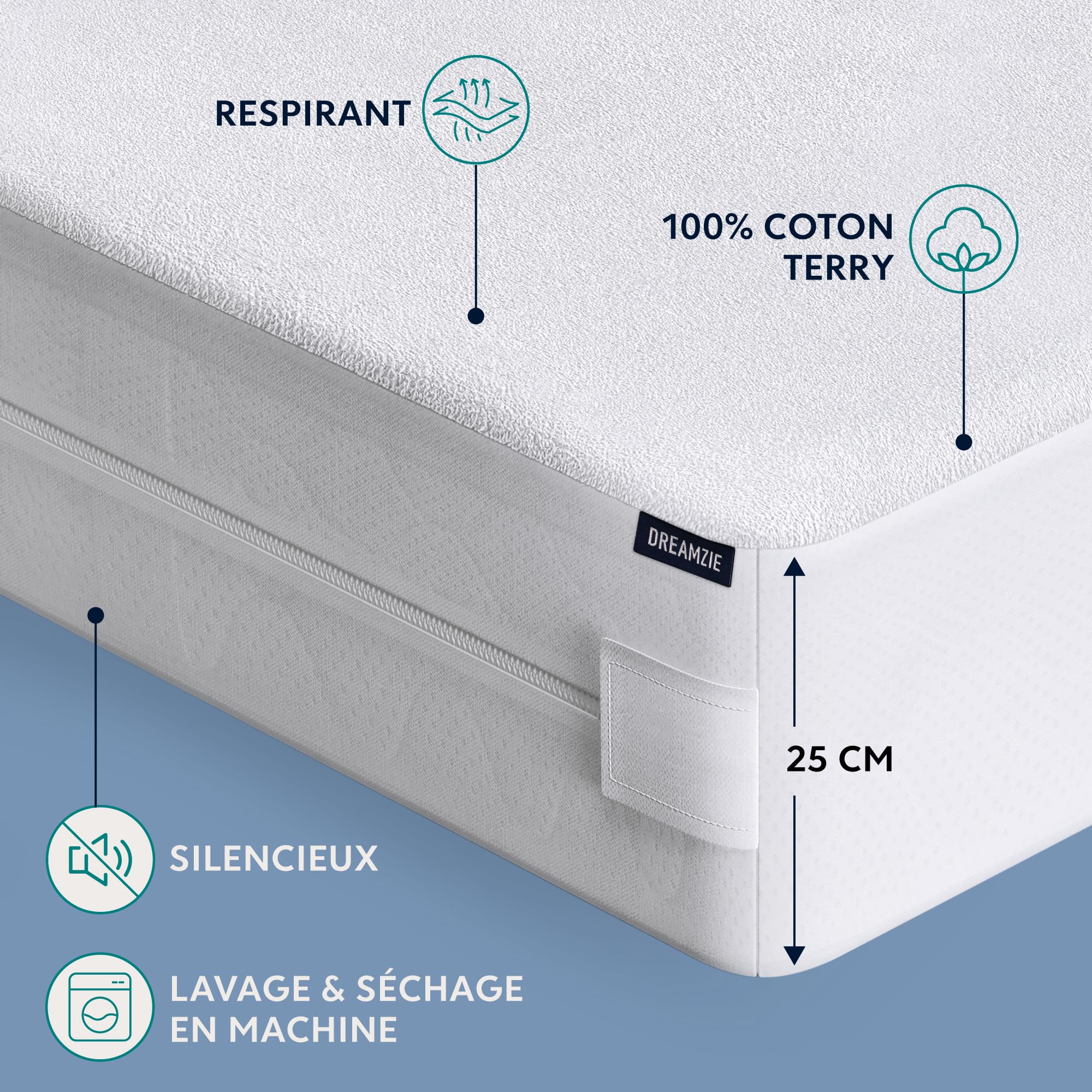 Dreamzie Housse de Matelas 140x190 x25 cm Intégrale Anti-Acarien et Punaises de Lit - Protege Matelas 140x190 cm avec Fermeture Eclair pour Allergiques - Imperméable, Bi-Ome et Oeko-Tex