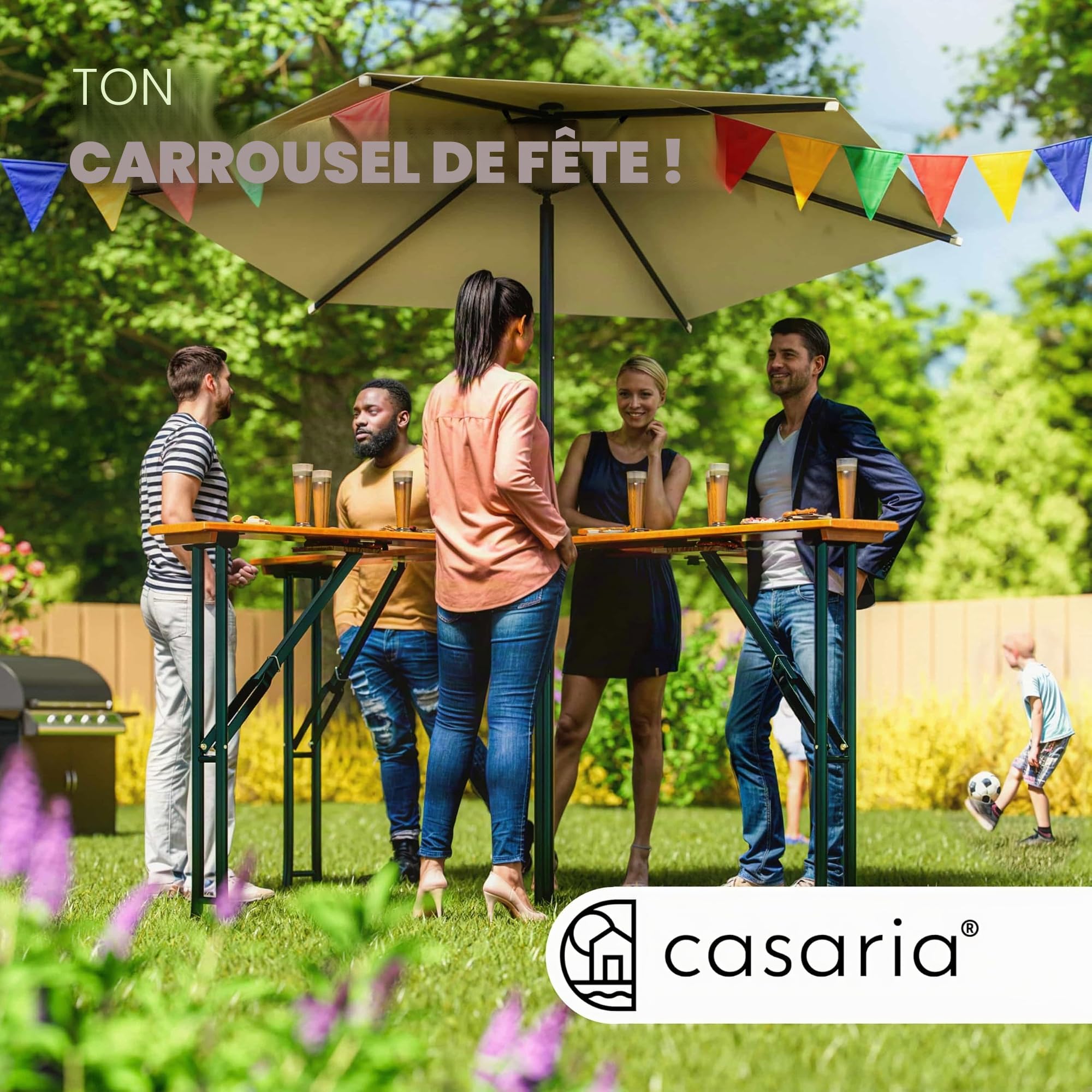 Casaria Table en Bois Quattro Table de Jardin Pliables pour 20 Personnes Max Table de réception Haute fête Mange Debout