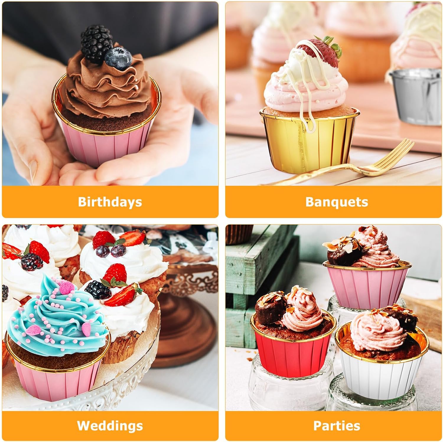 300pcs Greaseproof Cupcake Wrappers Non-stick Baking Cups Heat Resistant Paper Muffin Liners for Birthday Parties and Catering Events
