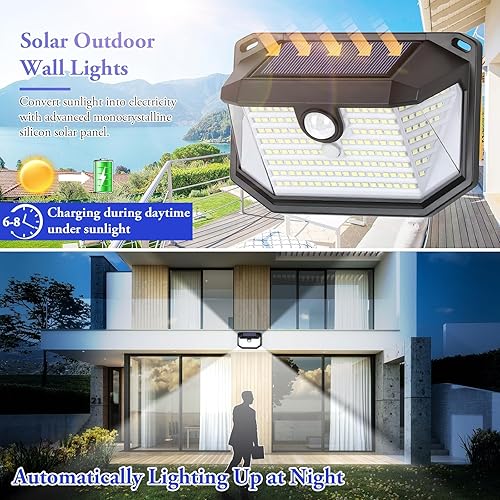 Miniatura 2 de Luces solares para exterior, paquete de 10 luces muy brillantes, sensor de movimiento, 178 led con gran angular de 270, 3 modos, seguridad,