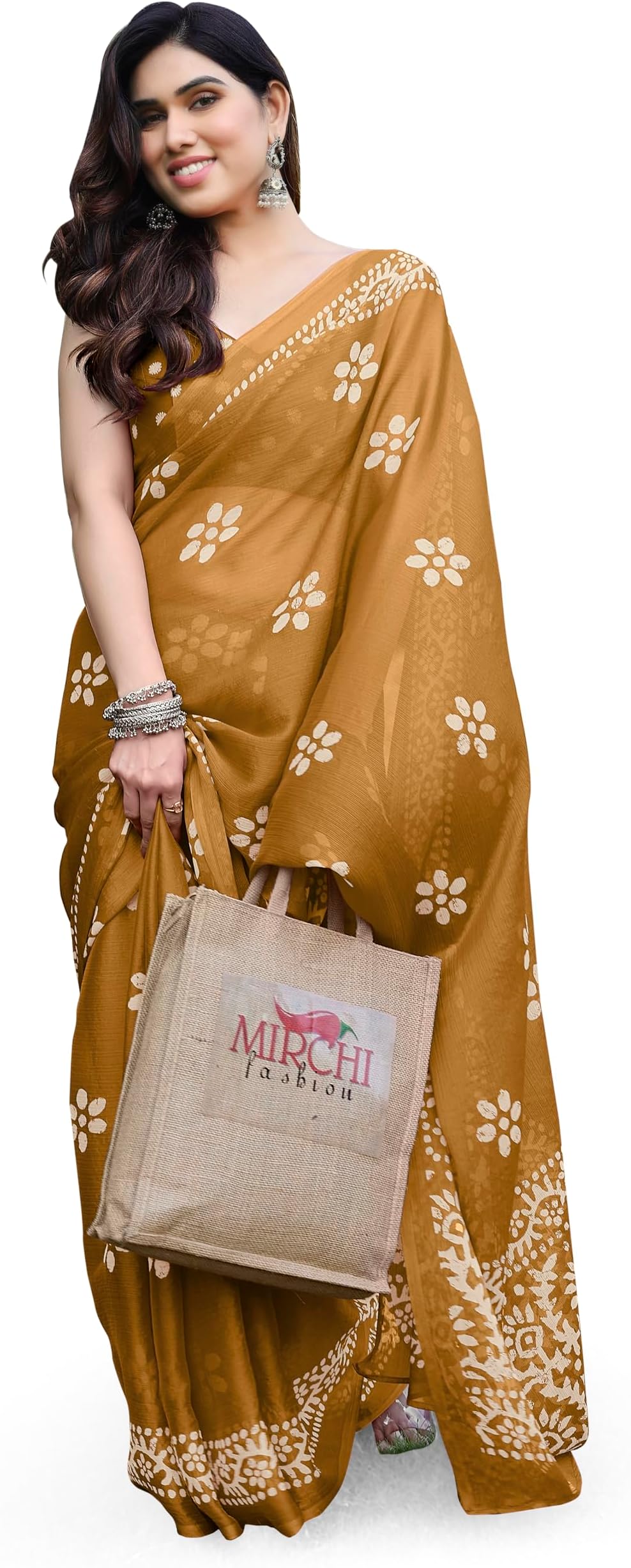 MIRCHI FASHIONWomen's Latest Chiffon Batik Printed Saree with Blouse Piece
