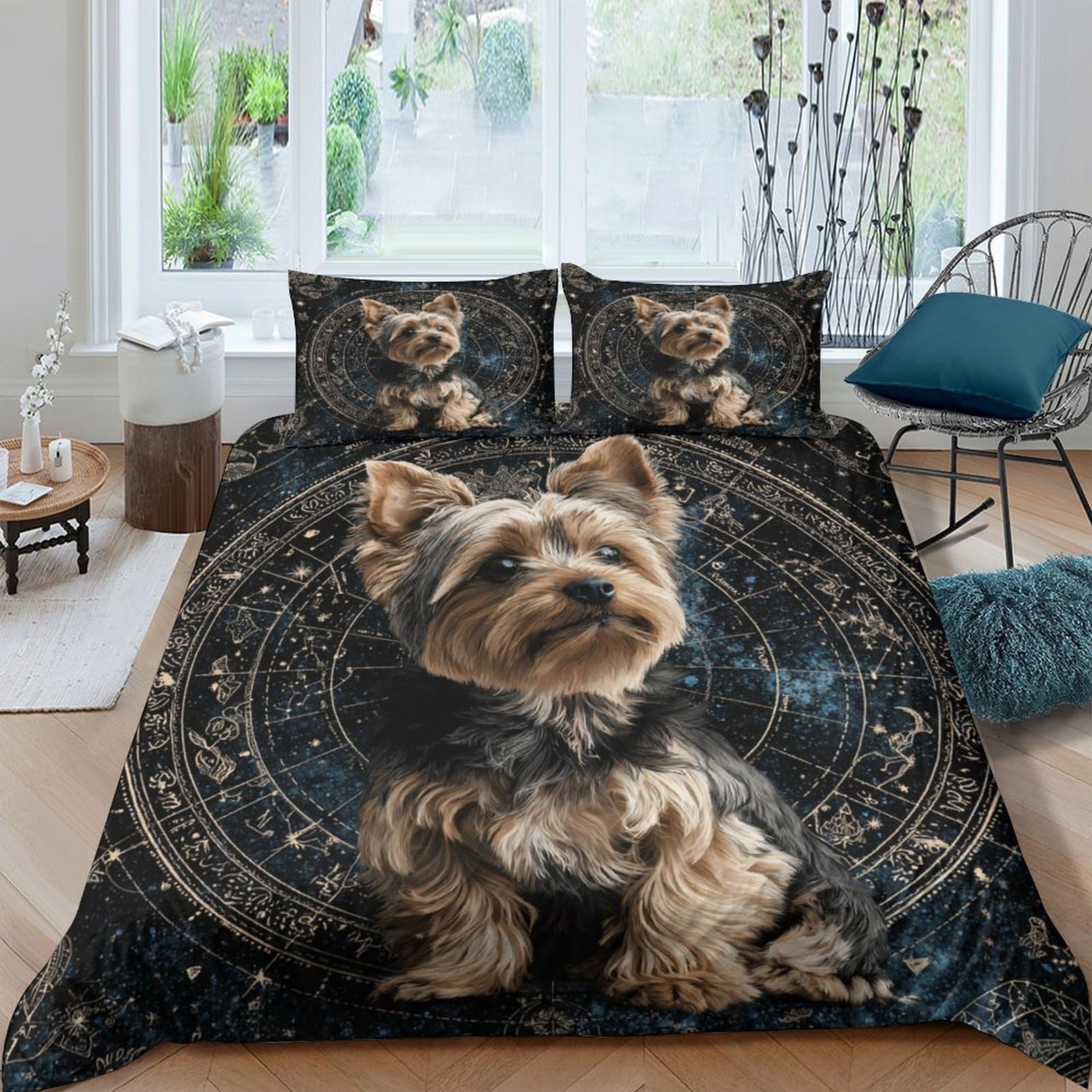Ctjqhvkz Style-3 3D Printed Yorkshire Terrier Fitted Sheet Microfiber Soft Breathable Mandala Bed Cover For Bedroom Dorm Mattress Decor Single（135X200cm）