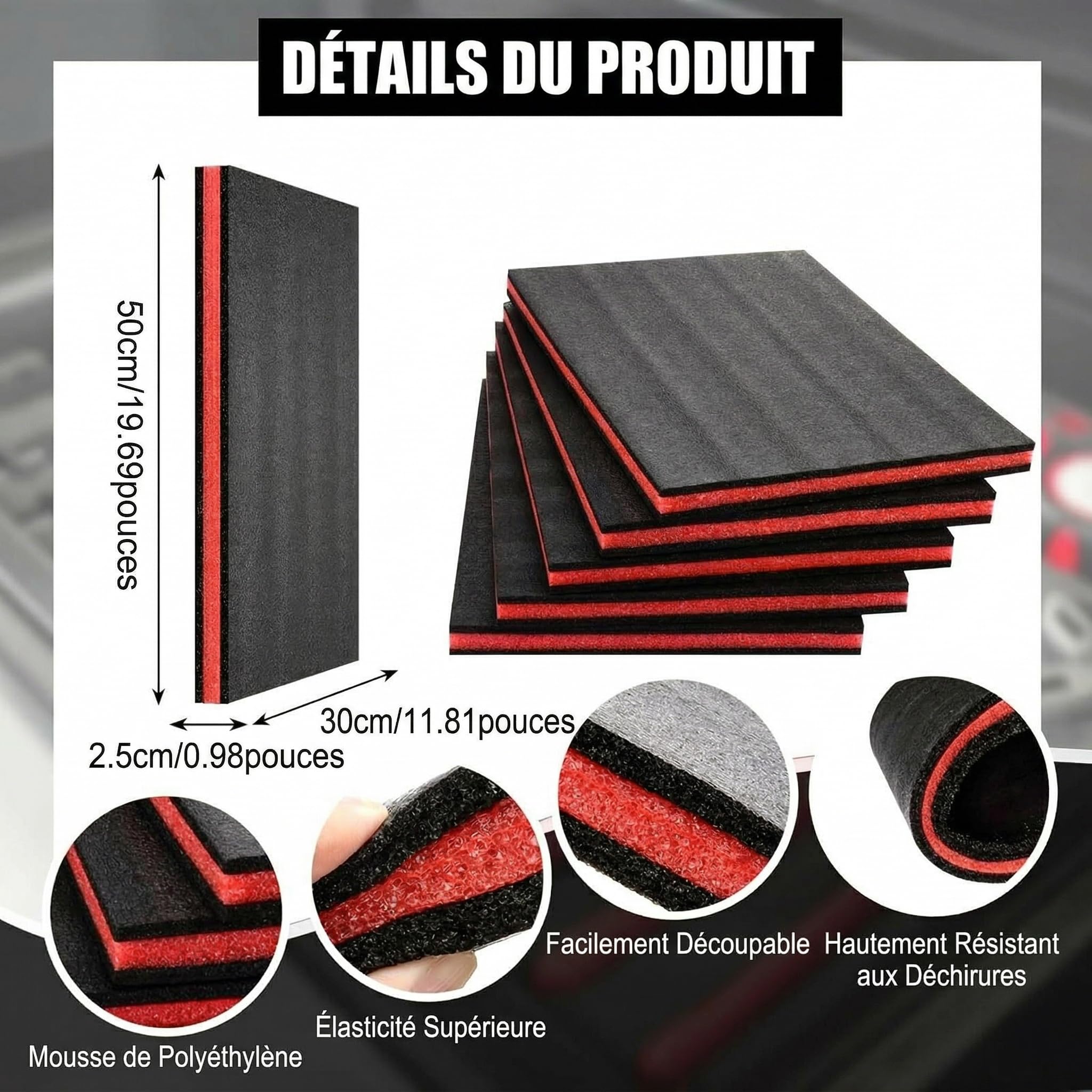 F Fityle Lot de 5 Mousses de Rangement pour Boîte à Outils, Feuilles Organisateur EPE, Découpables sur Mesure, Antidérapantes et Amortissantes, Outils Transport pour Outillage, 50cmx30cmx2.5cm