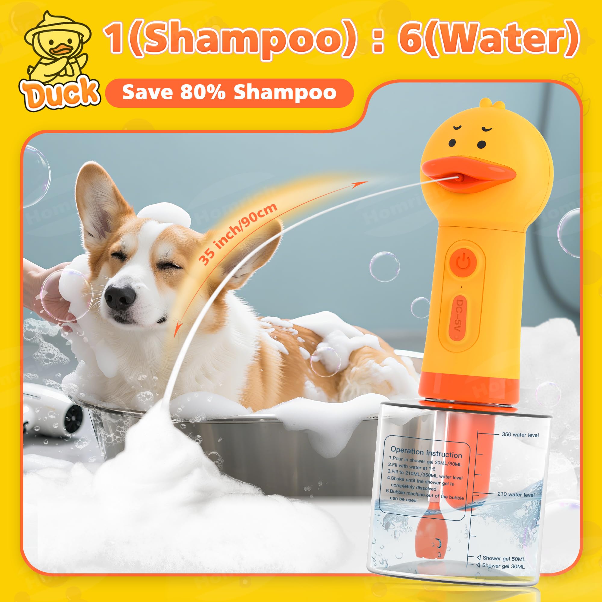 Homrich Distributeur Électrique De Savon pour Chien, Machine Automatique De Mousse De Nettoyage, Pulvérisateur De Shampoing avec Brosse pour Bain Chien Et Chat, Mousseur pour Toilettage D’Animaux