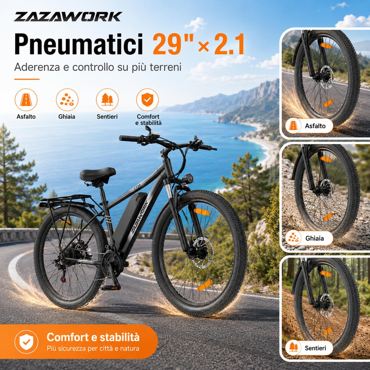 Bici Elettrica Uomo 48v15ah Batteria Rimovibile，21 Velocità Bicicletta Elettrica Adulti，25 Km/H&Autonomia Di 80-100km Mountain Elettrico Bike，Ebike Pedalata Assistita Con Acceleratore