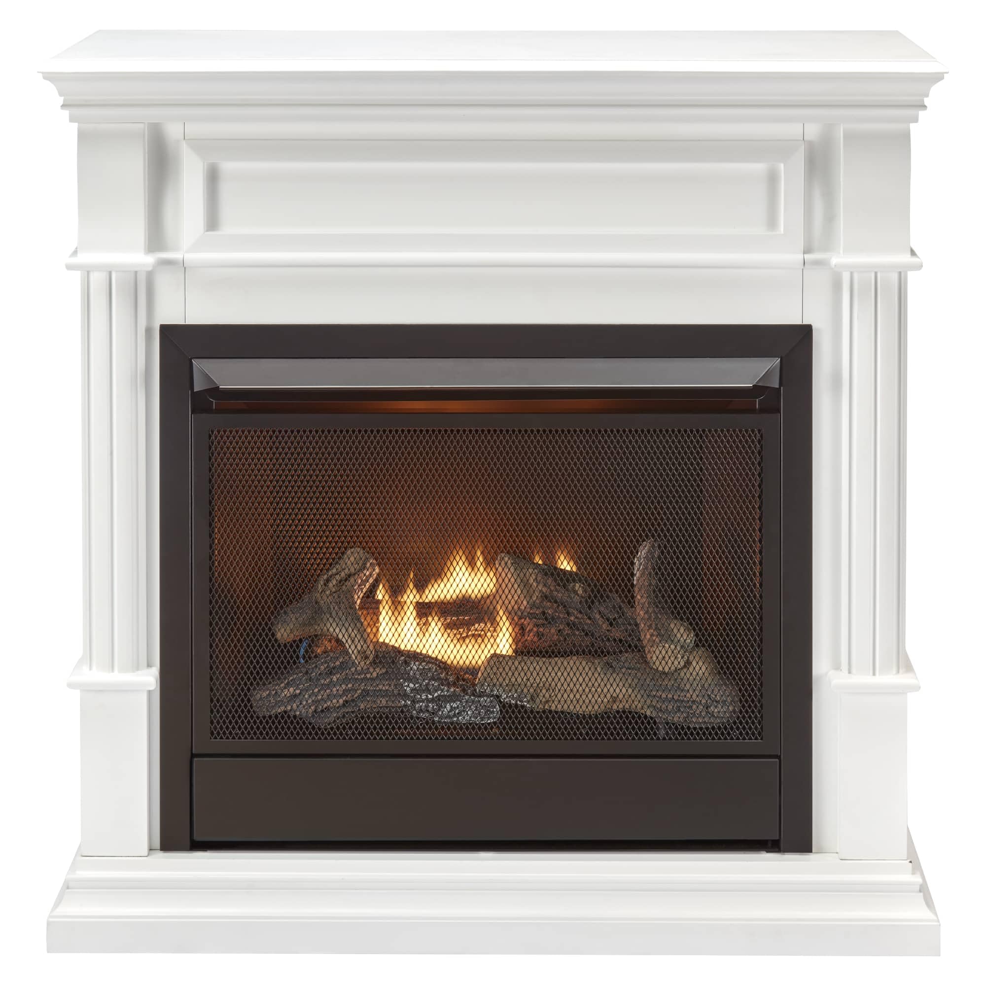 Duluth Forge Ventless Natural Gas Fireplace with Mantel - 26,000 BTU, Remote Control, White Finish - Model# DFS-300NR-3WT