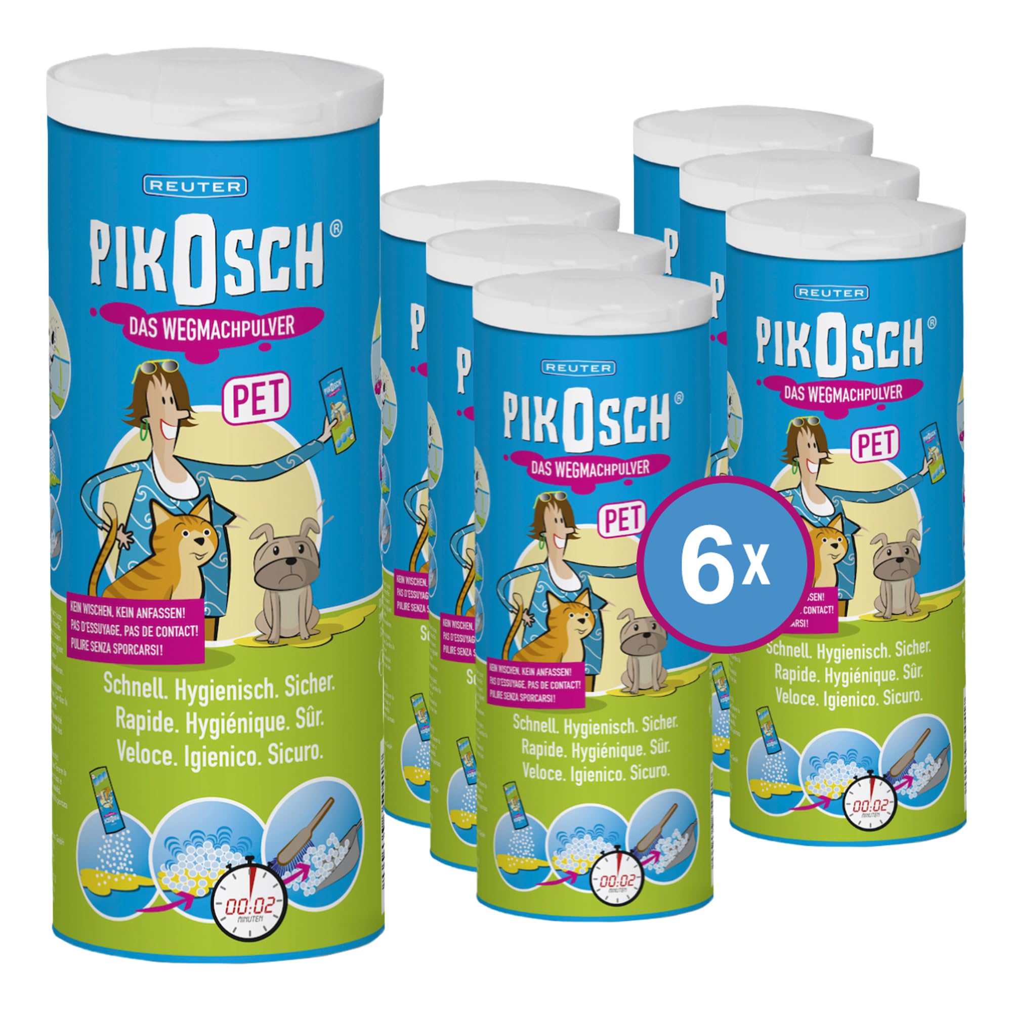 Limpiador especial PET 235 g – Absorbe líquidos – El polvo de vómito para la eliminación sin repugnantes de orina, vómitos y otros excrementos de tu mascota (juego de 6 unidades de 235 g)