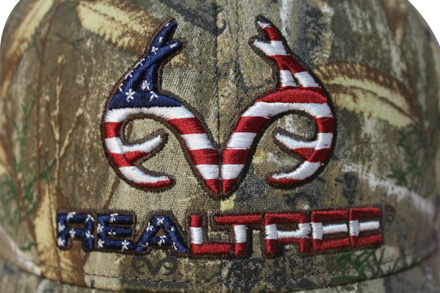 Realtree Patriotic 3D Logo Flag Cap Hat, Classic Precurved, Sweatband, Snapback, Embroidered Antler Logo USA Flag Patch Americana Cap Hat Mid Profile