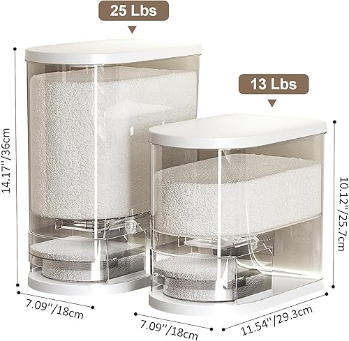 Miniatura 7 de Dispensador grande de arroz de 22 a 25 libras, dispensador de cereales, contenedor de almacenamiento de alimentos con taza medidora, recipientes de