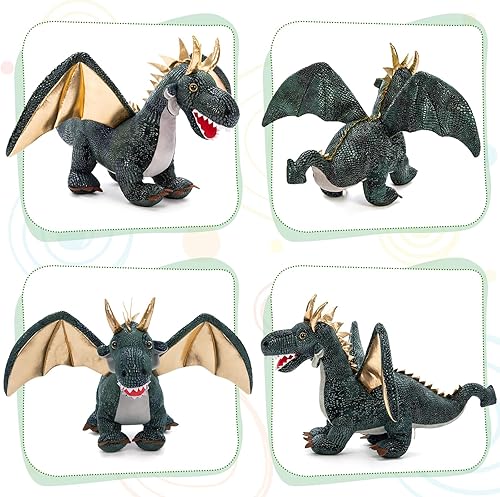 Vista 135 de Juego de 7 juguetes de peluche de dragón verde gigante de 21.7 pulgadas, animal de peluche con 4 bebés y 2 huevos, dinosaurios de peluche para niños
