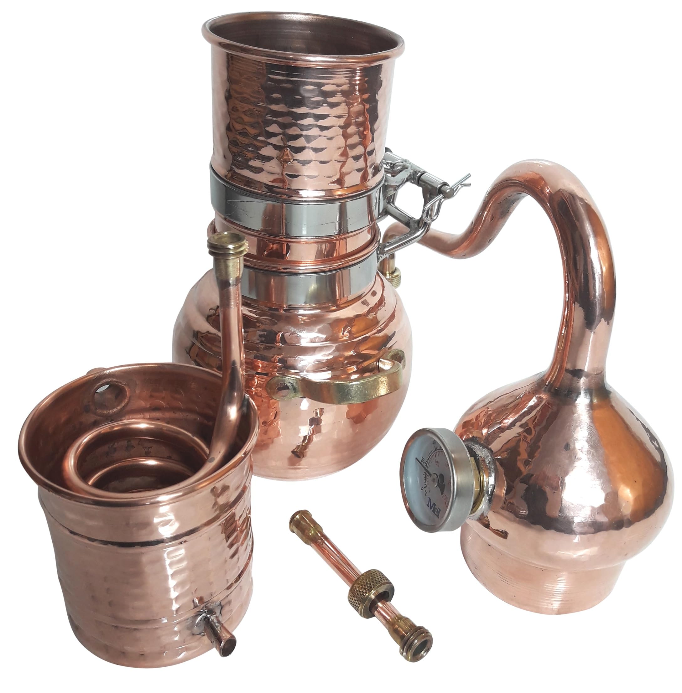 Kolonnenbrennerei aus Kupfer 1 L Thermometer - Destille ätherische Öle - mit Kippgestell