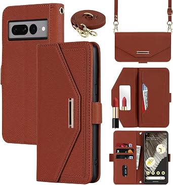 Crossbody Wallet for Google Pixel 7 Pro Case with Strap,6.7",Brown