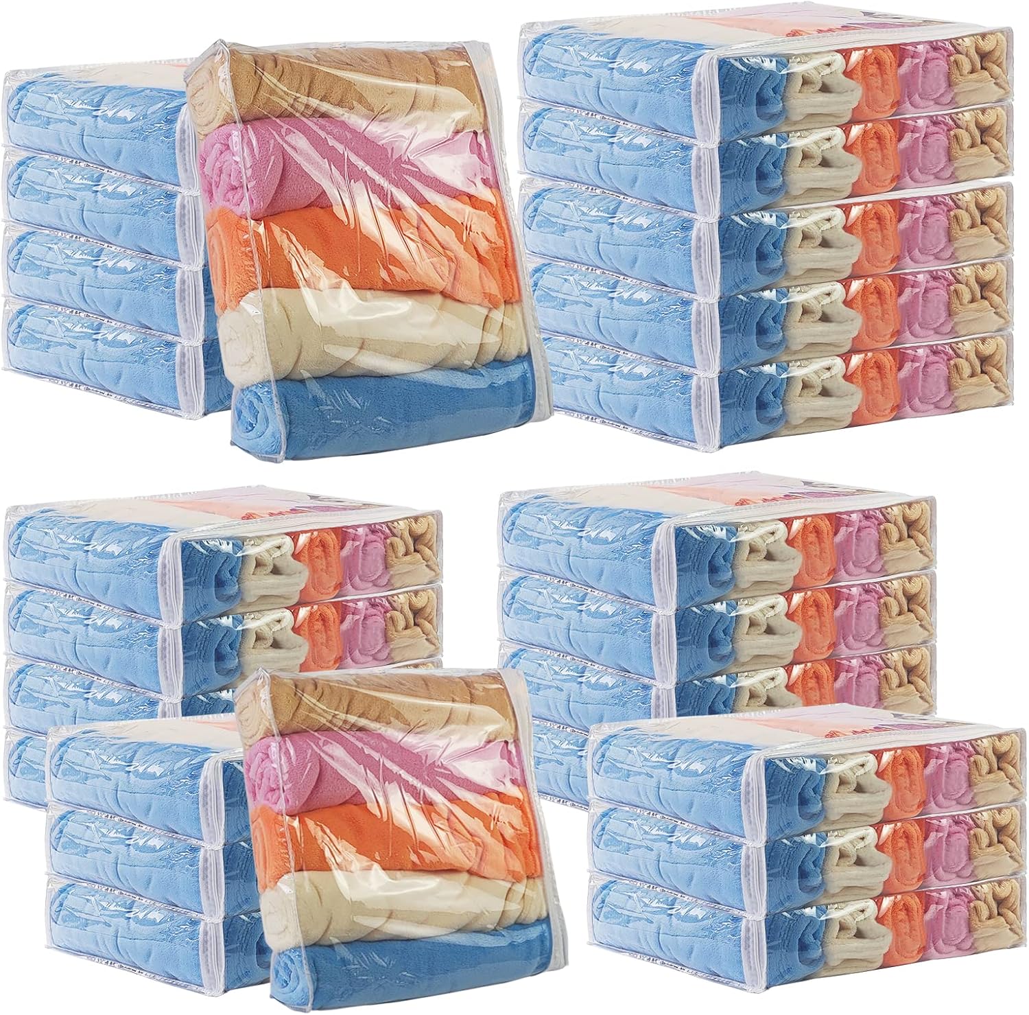 25Pcs Clear Vinyl Zippered Storage Bags - Blanket & Bed Sheet Organizer for Closet Linen & Sweater