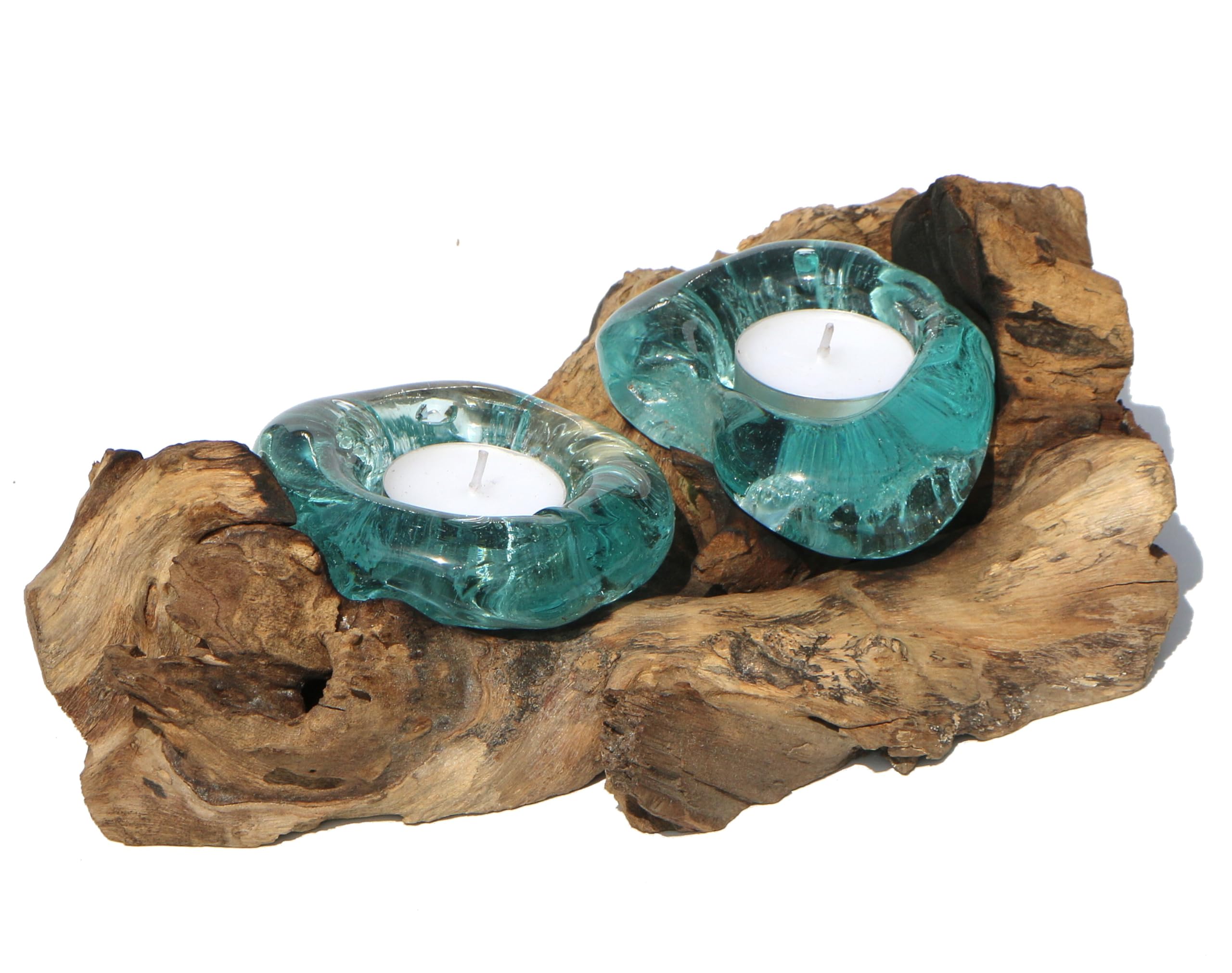 Doppel Teelichthalter - Handarbeit aus Wurzelholz und Glas als Geschenkidee zur Deko Holz Teelicht 2